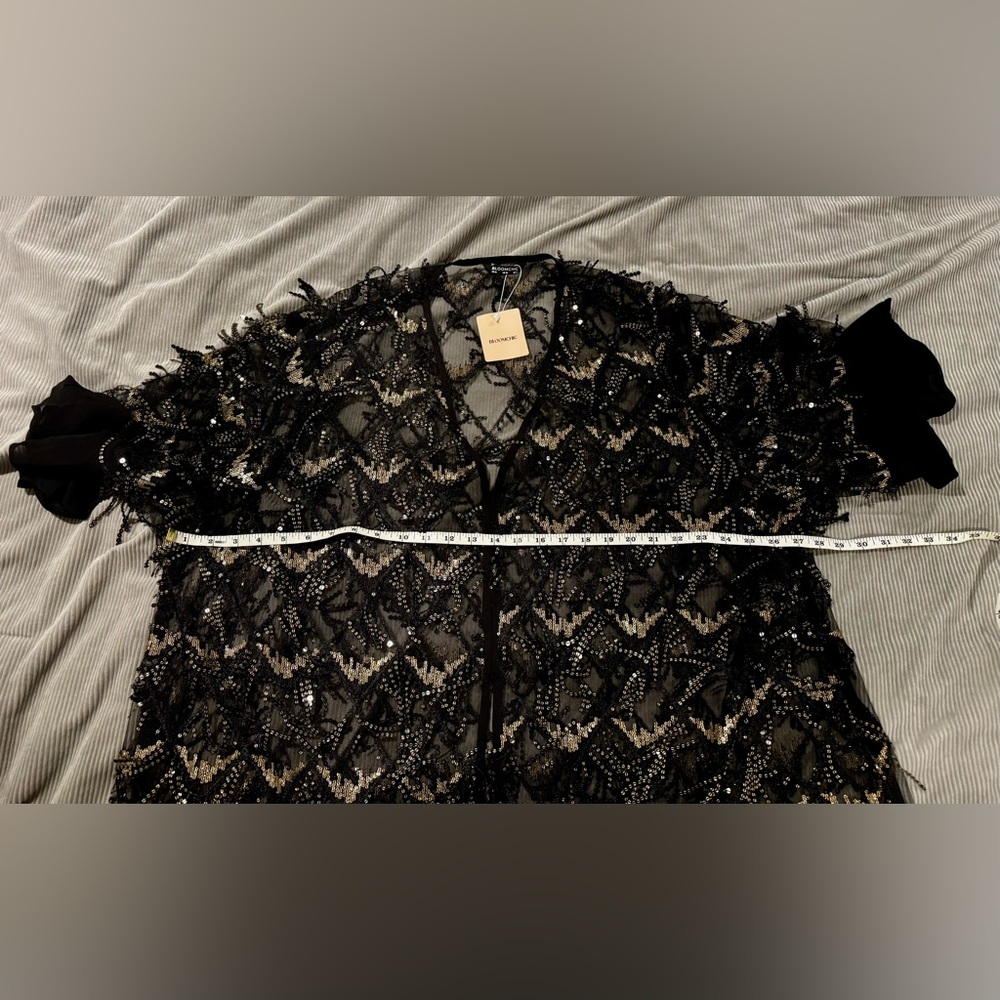 NWT BloomChic Sheer Black and Gold Sequined Duster - Picture 5 of 9